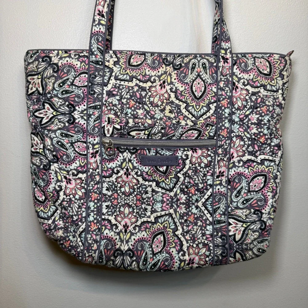 Vera Bradley Bonbon Medallion Paisley Print Quilted Cotton Zip Tote Shoulder Bag